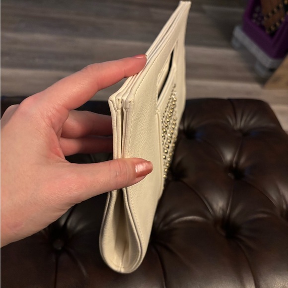 Ivory Clutch with Gold and Rhinestone Embellishments - Picture 2 of 4